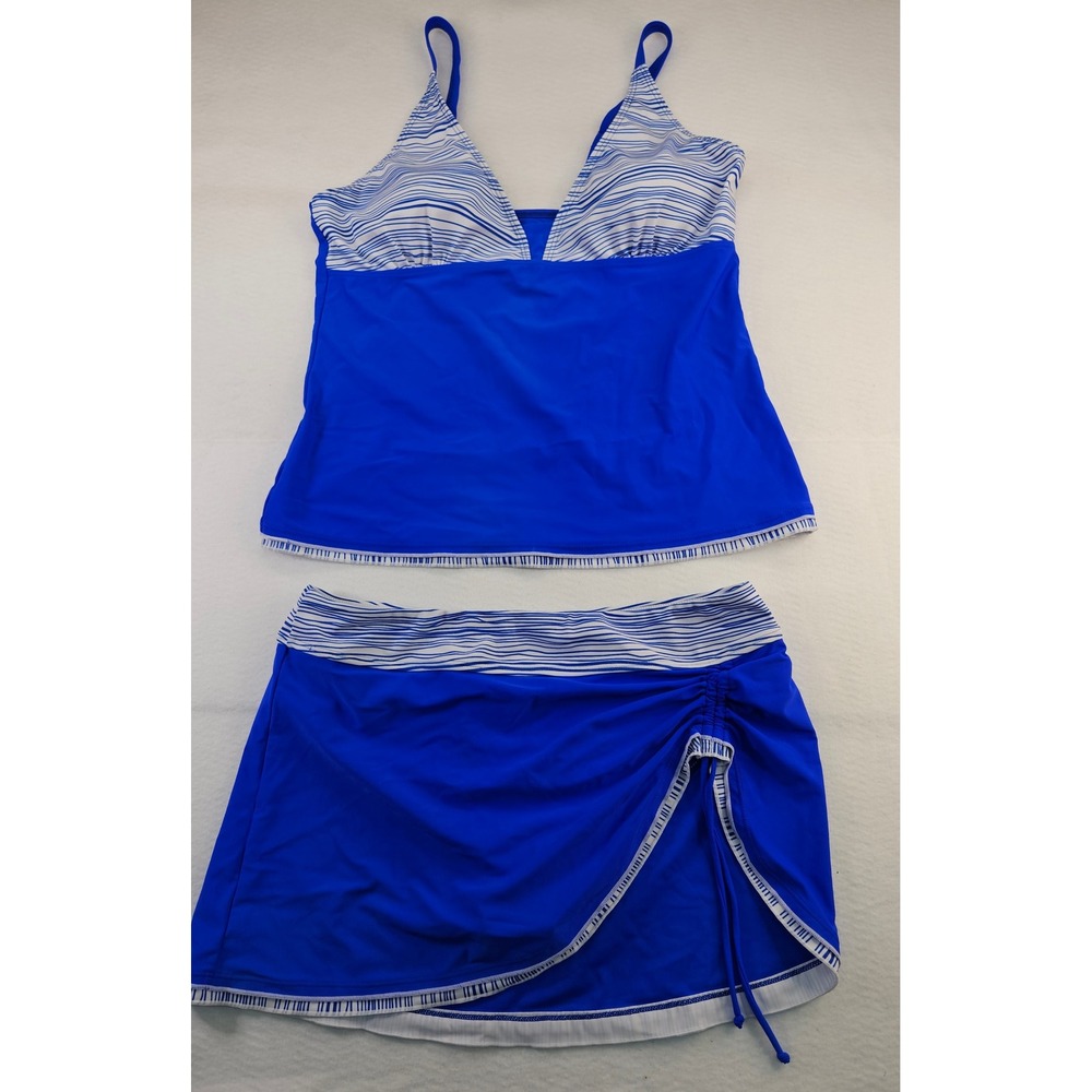 Royal Blue Striped Tankini Set with Swim Skirt XL Women's 2 Piece Swimsuit